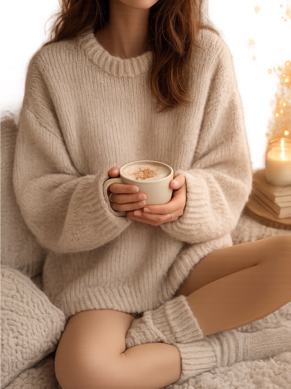 Mango Soft Beige Crew Neck oversized Sweater size Small